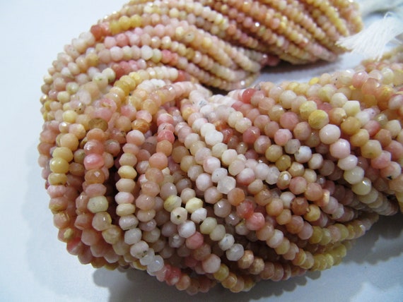 Natural Pink Opal Rondelle faceted Shaded Color 3-4mm Gemstone Beads Strands 13 inches Long Pink Opal Machine Cut Beads Sold Per Strand