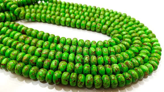 Natural Green Copper Turquoise Rondelle Plain Smooth Size 8mm Gemstone Beads Sold Per Strand 8  Inches Long Best Quality Beads