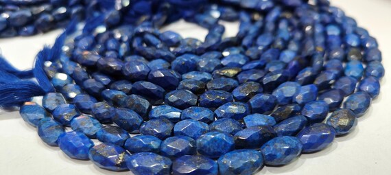 Natural Lapis Lazuli Oval faceted 9-10mm Mani Shape Gemstone Briolette Beads Sold per Strand 13 Inches long Blue Color Handmade Beads