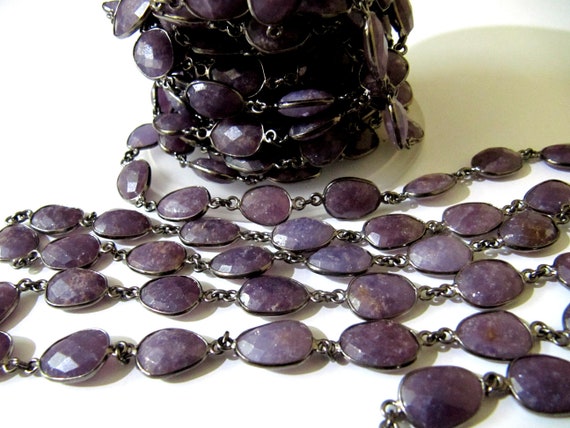 Natural Lepidolite Uneven Free Shape Briolette Faceted Bezel Connector Chain 10 to 15mm Sold Per Foot High Quality Wholesale price
