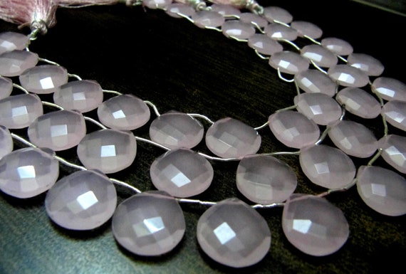 Rose Quartz Heart shape Briolette Faceted 15mm Beads Strand 8 inch long Pink Chalcedony Gemstones Wholesale Prices