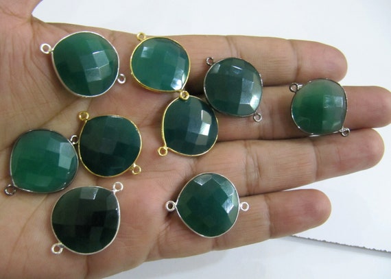 Natural Green Onyx Heart Shape 20mm Briolette Bezel Connectors  Double Loop Bezel Jewelry Making charms sold per piece