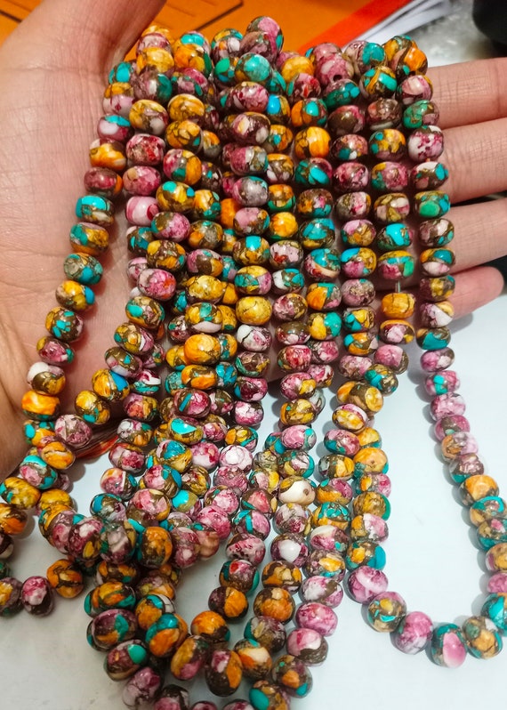 Mohave Spiny Oyster Pink Blue Copper Turquoise  Plain Smooth 8mm Beads Sold Per Strand 7 Inches Long Great quality Beads