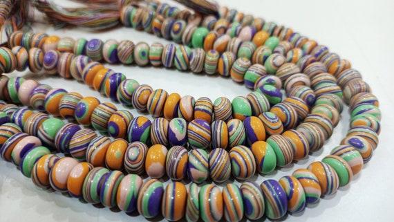 Fordite Agate Multi Color Gemstone Rondelle Plain Smooth 8mm Beads Sold per Strand 8 inches Long Necklace and bracelet Making Beads