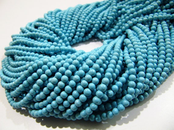 5 STRINGS- Synthetic Turquoise Beads / Smooth Round Shape Turquoise Beads / Size 2mm/ Sold per Strand 13 to 14 inch long/  Blue Beads