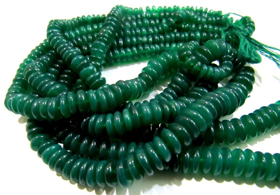 Natural Green Onyx Beads Smooth Rondelle German Cut Green Onyx Beads, 6-9mm Size Beads, Strand 8 inches long, Gemstone Beads