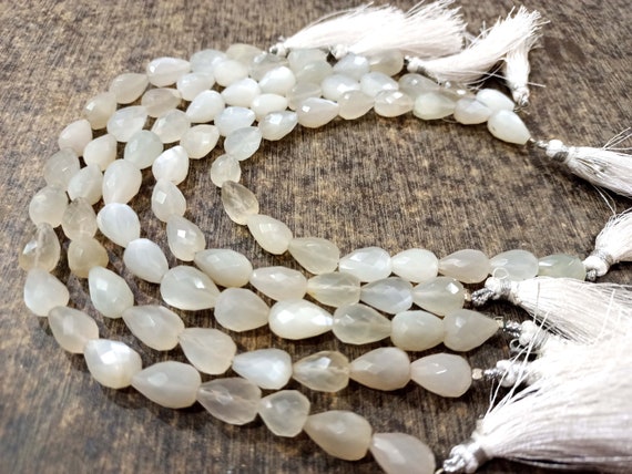 Natural White Rainbow Moonstone Tear Drop shape Briolette 8x12mm Beads Sold Per strand 8 Inches long Great quality Beads