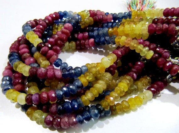 AAA Quality Natural Multi Sapphire Beads Rondelle Faceted Multi Sapphire Beads Size 5 to 7mm Strand 8" long Micro Faceted Precious Beads