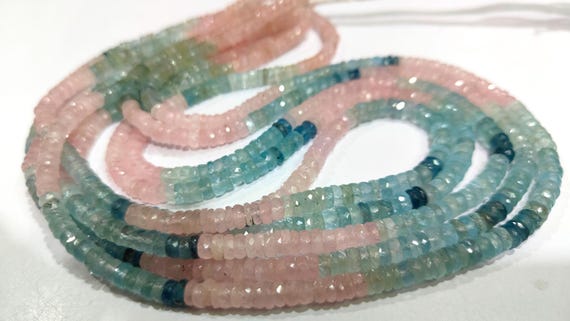 Natural Multi Aquamarine Morganite Rondelle Faceted 4to6mm Gemstone Beads Strand 9.5 inch long High Quality Wholesale Prices