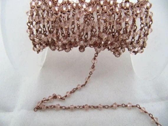 3 Ft- Pink Quartz  Rondelle Faceted wire wrapped Aati 3mm Hydro quartz beaded Rosary chain High Quality Wholesale Price