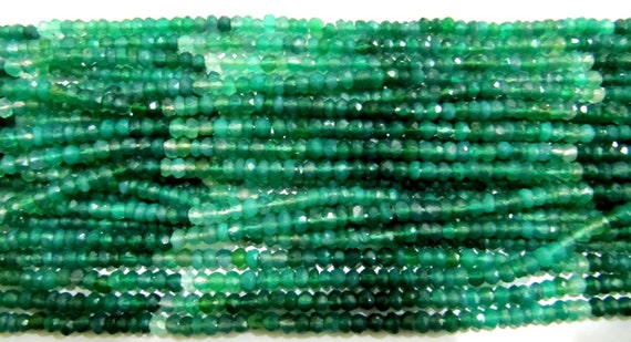 Natural Green Onyx Rondelle Faceted 3-4mm Bead Strand 13 inches long High Quality shaded color Beads Wholesale price jewelry making gemstone