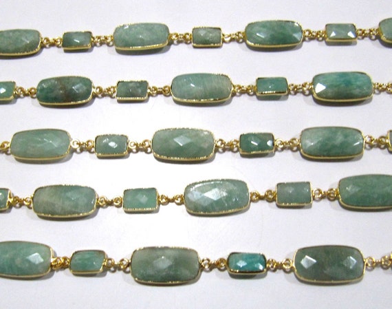 Natural Amazonite Rectangle Shape Briolette Alternate sizes Bezel Connector Link Chain Sold Per Foot High Quality Wholesale Prices