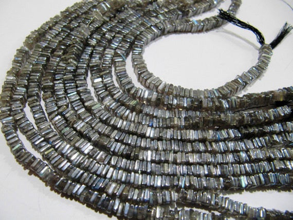 Natural Labradorite Heishi Cut Square Shape Beads 4mm Mystic Silver Coated Gemstone Beads Strand 8 inch Long