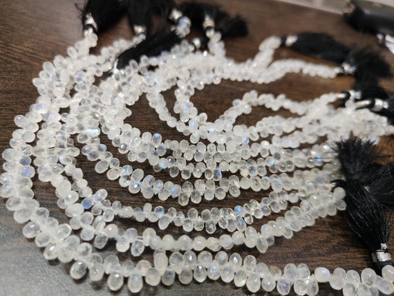 Natural White Rainbow Moonstone Tear Drop Shape 3x5mm Briolette Faceted Beads Strand 9 inches long Wholesale Prices top quality