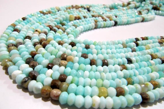 Natural Peruvian Opal Rondelle faceted Beads 3 to 6mm best Quality Beads Strand 8 inches Long Jewelry making gemstone beads choose size