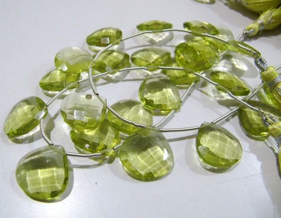 Lemon Hydro Quartz Heart shape Briolette Faceted Beads Size 14mm  Beads Strand 8 inches Long Jewelry making  beads