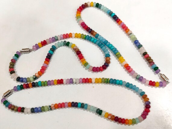 Natural Gemstone Multi Color 8mm Beads Necklace Rainbow Beaded Necklace Choose Length