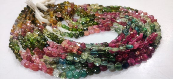 Natural Multi Tourmaline Coin Shape Faceted 5mm Beads Sold per Strand of 13 Inches Long Watermelon Tourmaline Beads Wholesale Price