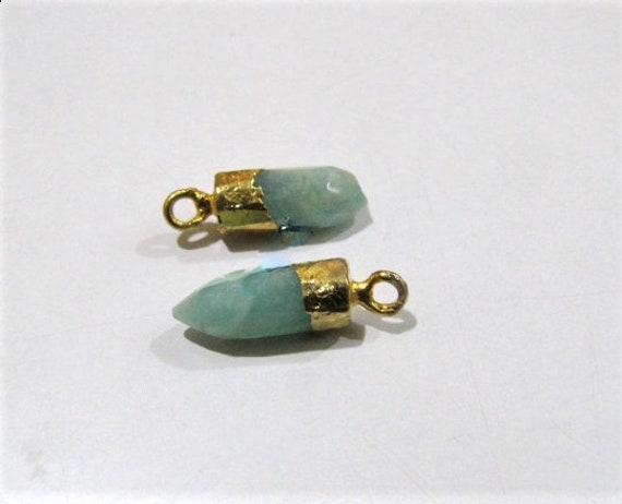 2Pc.- Natural Amazonite Tiny Bullet Charm Pointer Pendant  Single Loop Connector Charm  Electroplated approximately 0.5 inch long