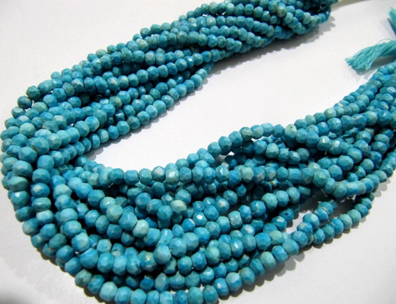 Natural Turquiose  Rondelle Faceted 4mm Beads Strand 13 inches long Magnesite Gemstone Very Good Quality beads Wholesale Prices