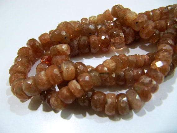 AAA Quality Graduated Natural Sunstone Beads / Rondelle Faceted Sunstone Beads / Size 4.5mm to 11mm Strand 16 inch long Birth Stone Beads