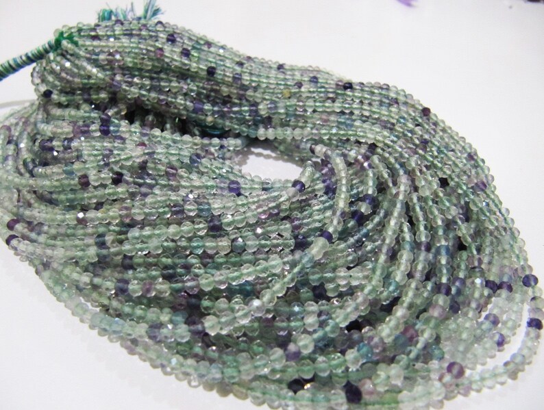 Natural Fluorite Multi Color Beads Fluorite Rondelle Shape Faceted 3mm Beads Green Beads, Purple Beads Strand 13 Inch Long image 3