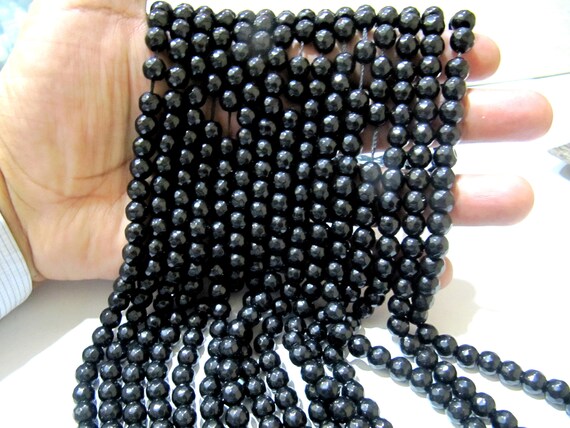Black Onyx Round Faceted Round Ball Shape 7-8mm Size Beads Strand 14-15 inches long Black Onyx Gemstone Beads Wholesale Prices