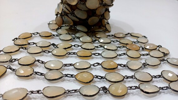 Natural Ceylon White Moonstone Free Shape 12 to 15mm Bezel Connector Black Plated Great Quality Chain Sold Per Foot.