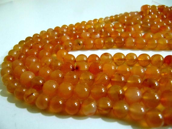 Natural Carnelian Round Ball shape Plain Smooth Beads Size 7-8 mm Strand Size 8 inches Long Orange Color Beads for Jewelry Making