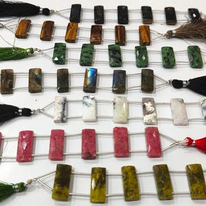 Natural  Gemstone Cushion Baguette Shape Briolette Faceted 10X22mm Double Drilled Beads Sold Per Strand of 6 Rectangle Beads CHOOSE STONE