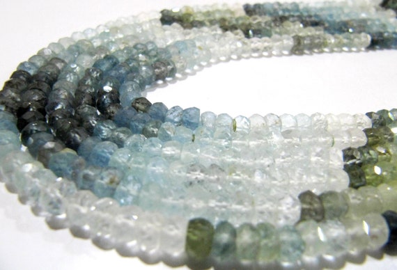 Natural Moss Aquamarine Rondelle Faceted Shaded 3 to 5mm Gemstone Beads Strand 13 inches long Top Quality Wholesale Prices real beads