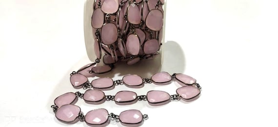Rose Quartz Free Shape Briolette Bezel Connector Chain 12 to 15mm  Sold Per Foot Hydro Quartz  High Quality Wholesale Prices