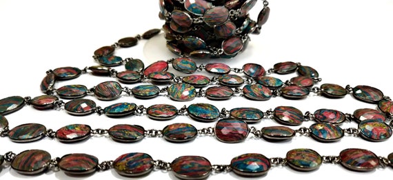 Fordite Quartz Free Shape  Briolette 10 to 15mm Bezel Connector Gemstone Chain Sold Per Foot Great Quality Chain