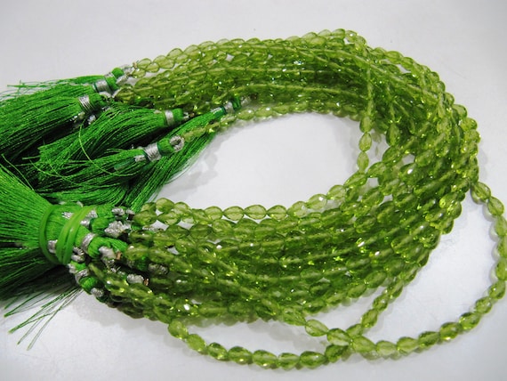 Superfine Quality Natural Peridot Drops Beads, Faceted Straight Drilled Tear Drops size 4x6mm to 5x7mm, Strands 9 inches Long, Top Quality