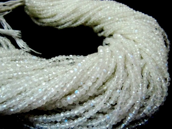 Natural White Rainbow Moonstone Rondelle Faceted Beads 3 to 6mm Strand 13 inches long Best Quality Blue Flashy Beads Wholesale Prices