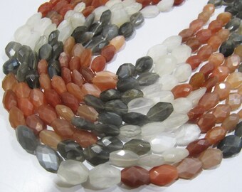 AAA Quality Natural Genuine Multi Moonstone Beads Oval Faceted Size 6x10mm To 8x12mm, Strand 13 inch long, Semi Precious Stone Beads