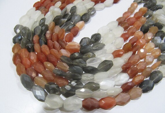 AAA Quality Natural Genuine Multi Moonstone Beads Oval Faceted Size 6x10mm To 8x12mm, Strand 13 inch long, Semi Precious Stone Beads