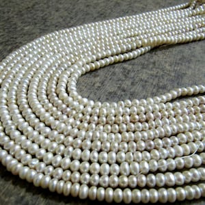 Natural Fresh water Pearl Rondelle Plain Smooth White Pearl 5mm Size Beads Strand 16 inches Long Top Quality Jewelry Making Gemstone Beads