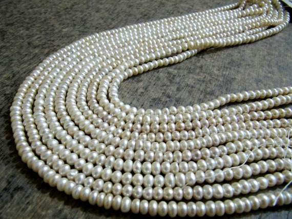 Natural Fresh water Pearl Rondelle Plain Smooth White Pearl 5mm Size Beads Strand 16 inches Long Top Quality Jewelry Making Gemstone Beads