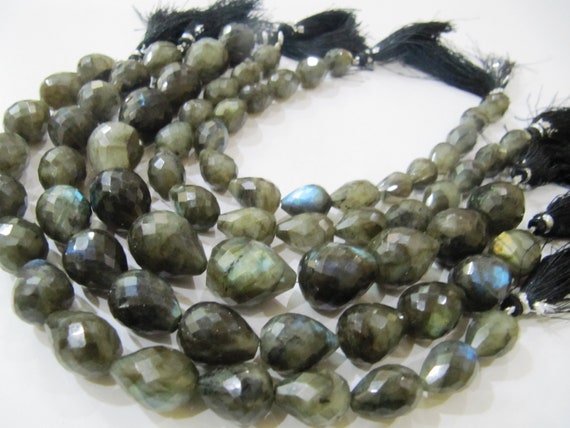 Natural Labradorite Briolette Tear drop Faceted Beads 10to18mm Beads sold per strand 8  inches Long