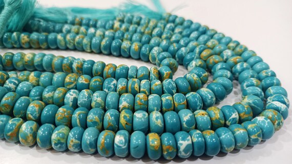 Natural Blue  Copper Turquoise Rondelle Plain Smooth 8mm Gemstone Beads Sold Per Strand 8 inches Long Great Quality Beads
