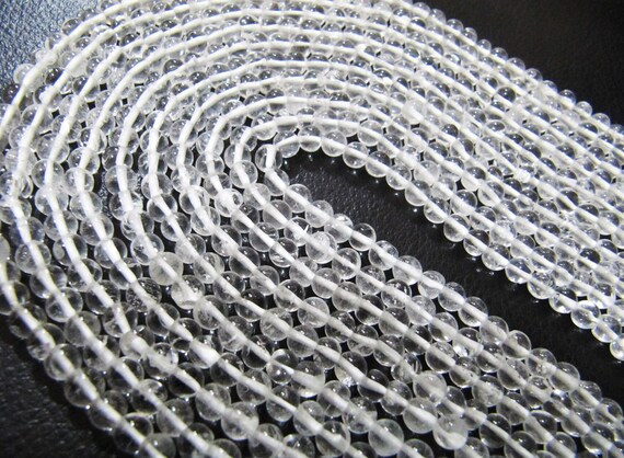 Natural Genuine Rock Crystal Quartz Round Plain Smooth 4-5 mm Beads For Jewelry Making Sold Per Strand 13 Inches Long Wholesale Price