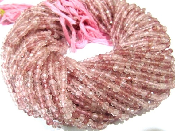 Natural Strawberry Quartz Size 3 To 3.5mm Round Shape Faceted Beads Pink Color Beads Strand 13 Inches Long Jewelry Making beads