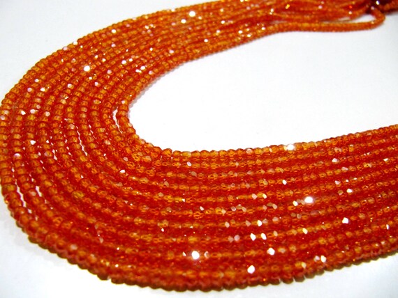 Natural Orange Carnelian Cubic Zirconia CZ Rondelle Faceted Beads 3mm Strand 13 inch long Top Quality Wholesale prices