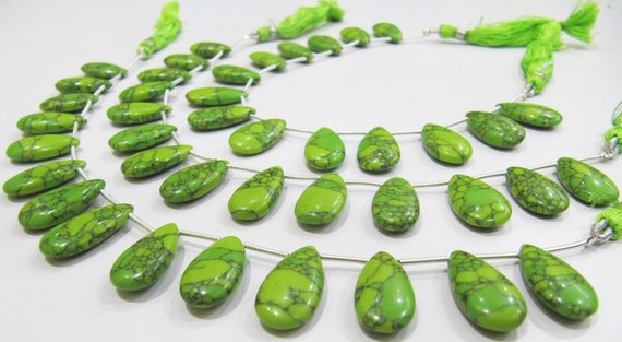 AAA Quality Green Turquoise Pear Shape Plain Smooth 9x18mm To 10x20mm Green Magnesite Briolette Beads Strand 8 inches Long Sold Per Strand