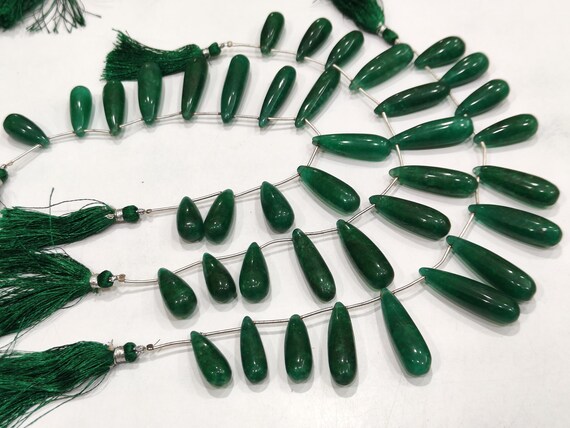 Natural Green Emerald Long Tear Drop Plain Smooth Size 1 to 1.5 inch Long Beads Strand 8 inches