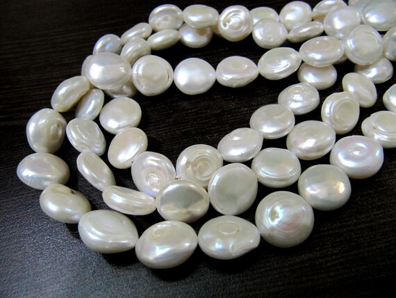 Top Fresh Water Pearl Beads Natural Coin Shape White Pearl Bead 12-13mm Size Beads Strand 16 inches Long Jewelry Making Gemstone Beads