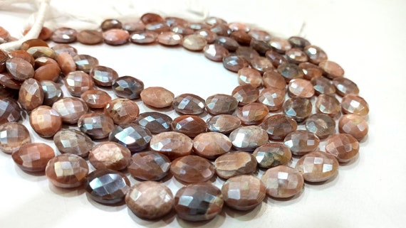 Natural Chocolate Moonstone Silver AB Mystic Coated Oval Shape Briolette Faceted Beads 7x10 to 8x12mm Strand 10 inch long High Quality Beads