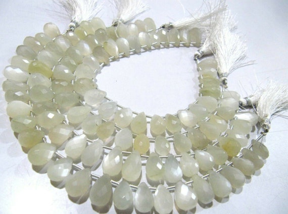 Natural White Moonstone Tear Drop Shape 7x12mm Briolette Faceted Beads Strand 8 Inches Long Moonstone pear Shape Beads