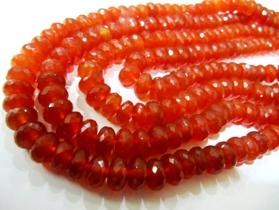 Natural Carnelian Rondelle Faceted 8mm Gemstone Beads Sold Per Strand 8 inches Long Great Quality Beads
